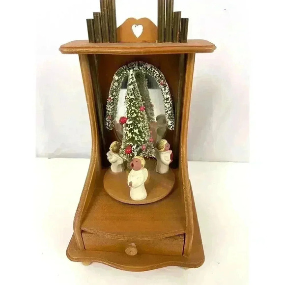 VTG Enesco Rotating Christmas Angels SILENT NIGHT Wooden Display with Drawer - Picture 9 of 12